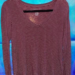 Soft and sexy deep red and white stripped long sleeve
